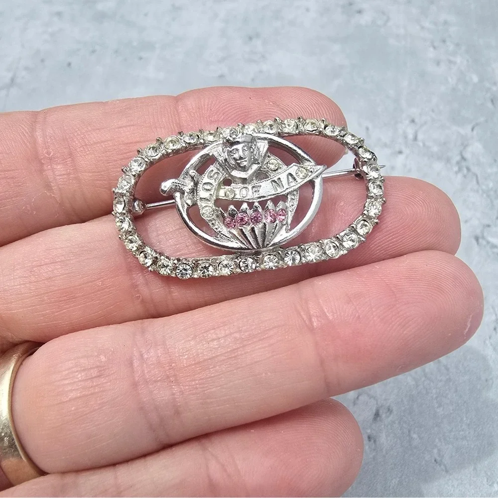 Vintage ORA LOS OF NA Rhinestone Fraternal Membership Pin Brooch